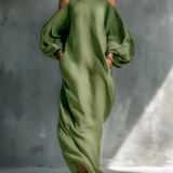 Anika | Vestido Maxi de Manga Puff Off-Shoulder Verde