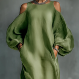 Anika | Vestido Maxi de Manga Puff Off-Shoulder Verde