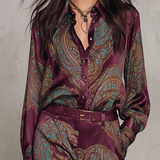 Conjunto de cetim bordô e roxo (com cinto)
