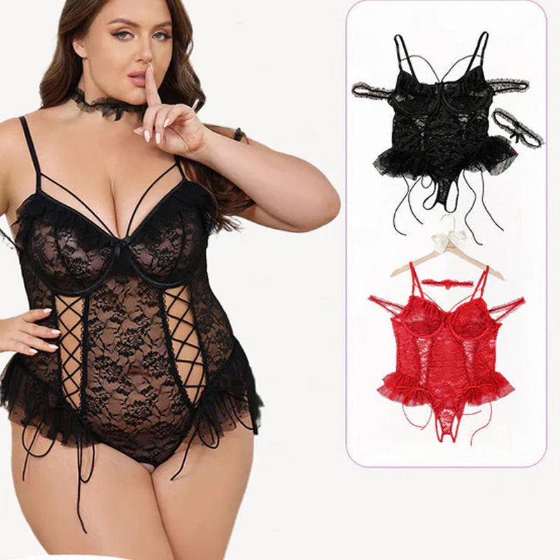 Plus Size Sheer Lace Bodysuits