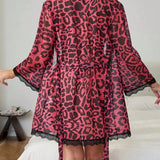 Sexy Leopard Print Mesh Halter Bikini and Robe Set