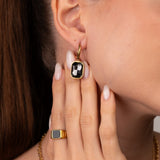 Brinco Argolinha Cristal Preto Banhado em Ouro 18k