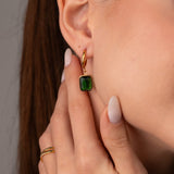 Brinco Argolinha Cristal Verde Banhado em Ouro 18k