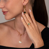 Brinco Corrente Glamour Pedra Onix Banhado em Ouro 18K