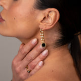 Brinco Corrente Glamour Pedra Onix Banhado em Ouro 18K