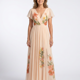 Calista | Vestido Maxi de Mangas Curtas com Decote em V