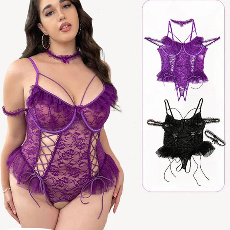 Plus Size Sheer Lace Bodysuits
