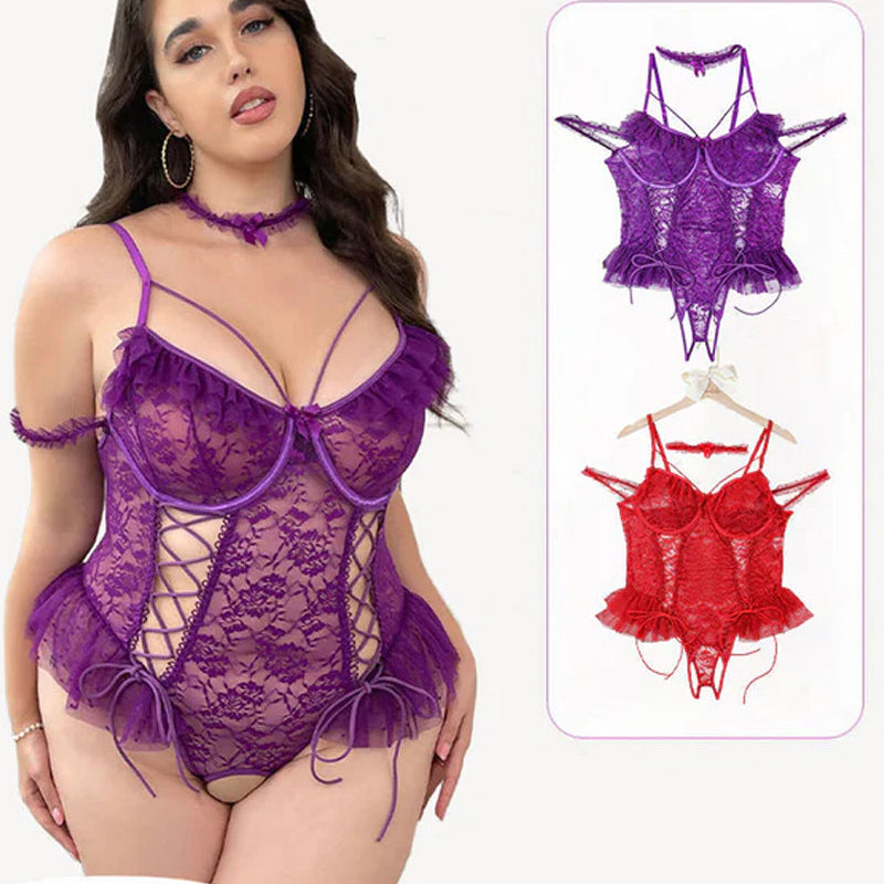 Plus Size Sheer Lace Bodysuits