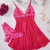 Conjunto de Camisa de Noite em Renda com Folhos e Tanga