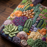 Mala floral acolchoada com padrão de jardim de suculentas – Dois tamanhos