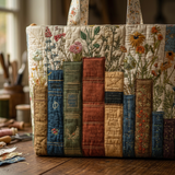 Mala acolchoada com motivos de livros e flores – Para os amantes dos livros