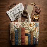 Mala acolchoada com motivos de livros e flores – Para os amantes dos livros