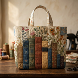 Mala acolchoada com motivos de livros e flores – Para os amantes dos livros